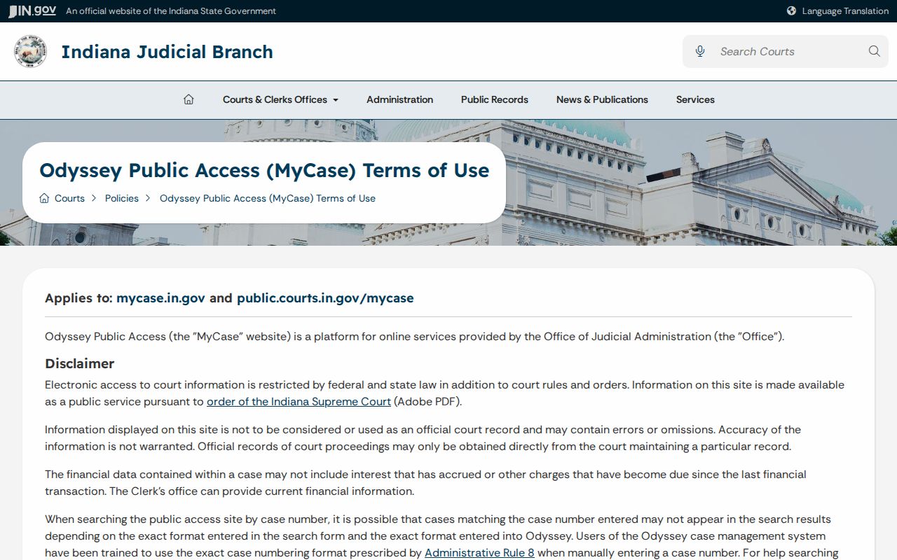 Perry County docket search MyCase terms source