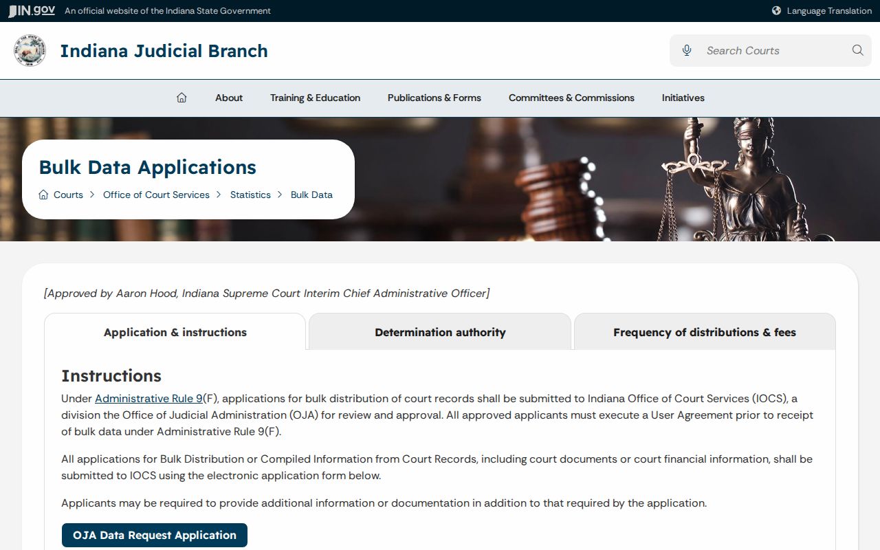 Indiana court bulk data request information