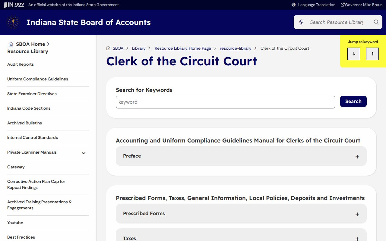 Indiana State Board of Accounts clerk fee references