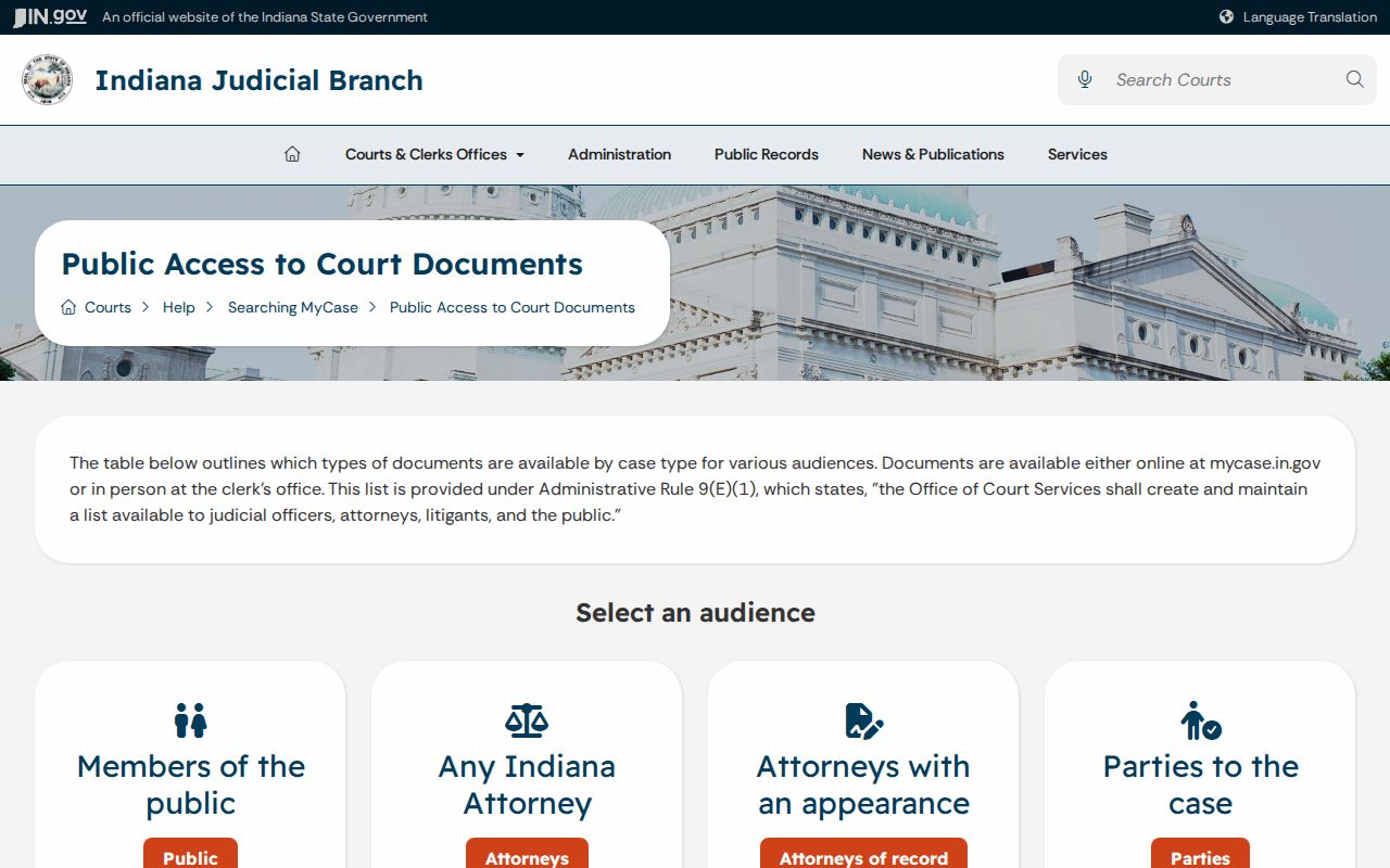Perry County criminal docket document access table
