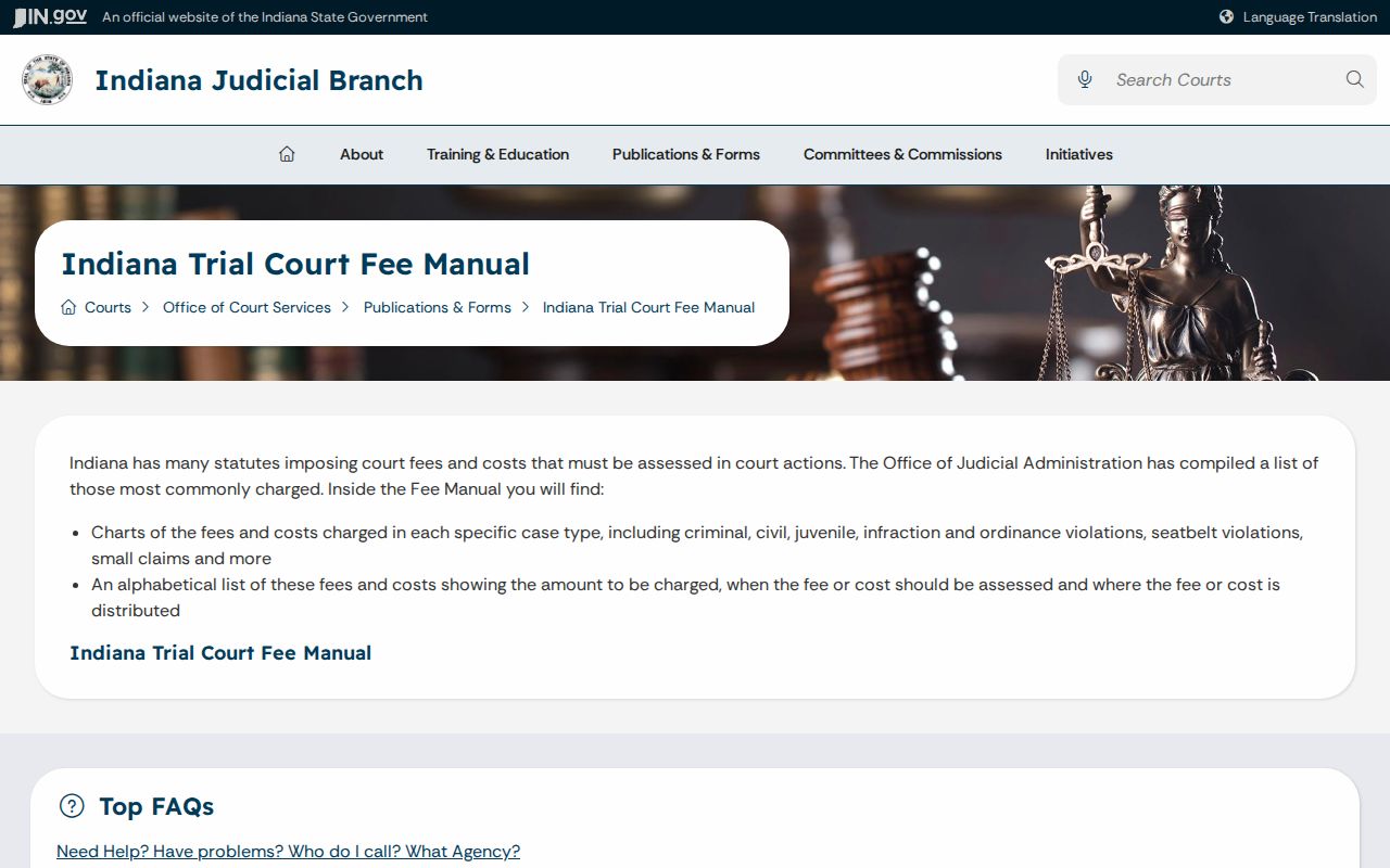 Indiana trial court fee resources