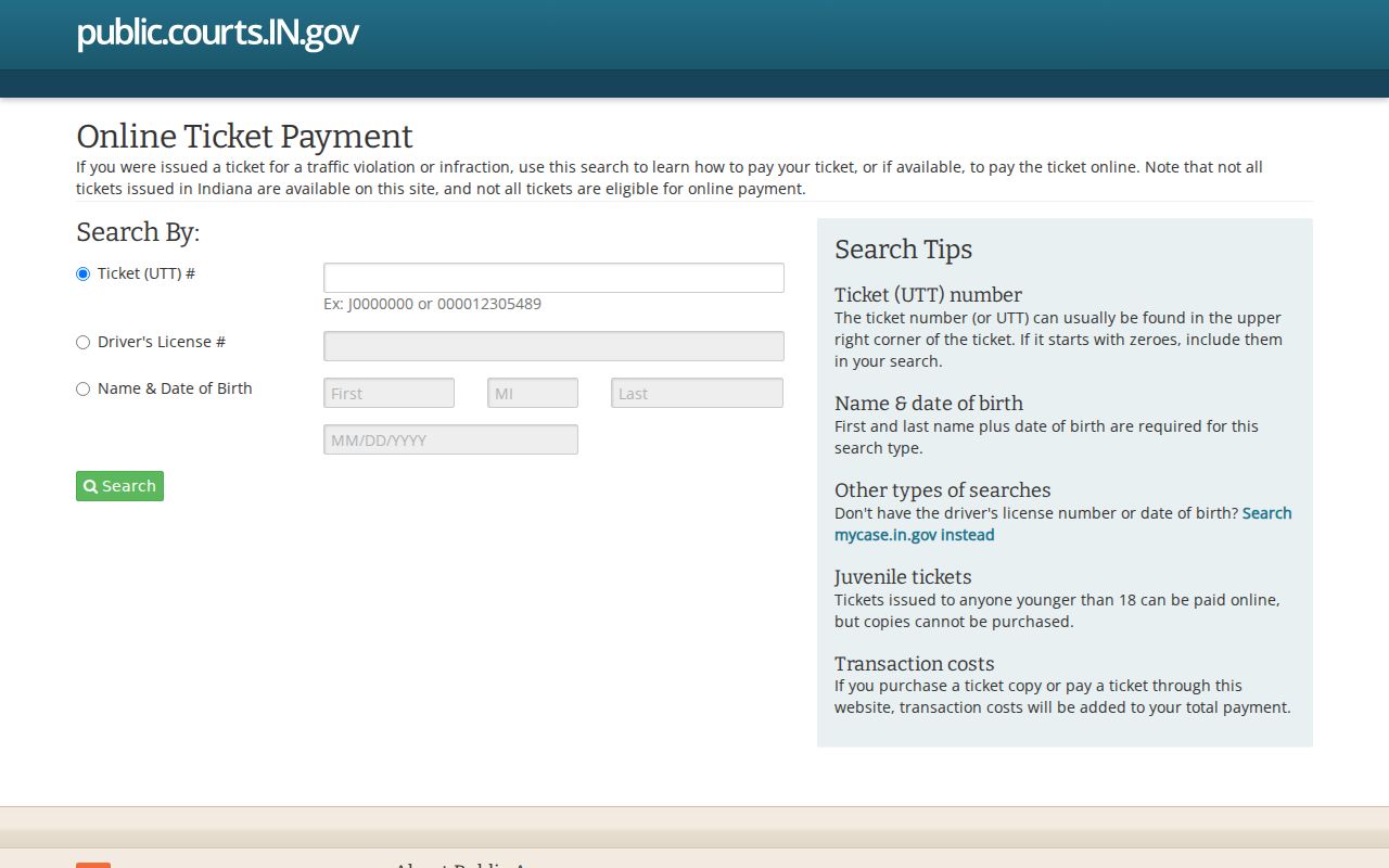 Indiana official traffic ticket payment search
